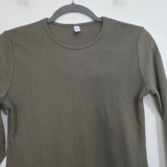 Kotn olive green 100% European cotton Pullover longsleeve Midi dress - Picture 5 of 8